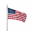 American flag waving from the pole in 1:1 aspect ration in white background