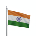 Indian flag waving from the pole in 1:1 aspect ration in white background. 