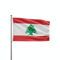 Lebanon flag waving from the pole in 1:1 aspect ration in white background. 