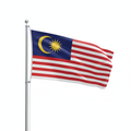 Malaysia flag waving from the pole in 1:1 aspect ration in white background. 