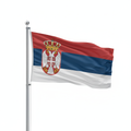Serbia flag waving from the pole in 1:1 aspect ration in white background. 
