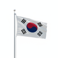South Korea flag waving from the pole in 1:1 aspect ration in white background. 