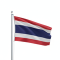 Thai flag waving from the pole in 1:1 aspect ration in white background. 