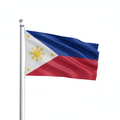 The Philippines flag waving from the pole in 1:1 aspect ration in white background. 