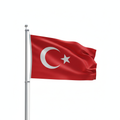 Turkish flag waving from the pole in 1:1 aspect ration in white background. 
