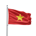 Vietnam flag waving from the pole in 1:1 aspect ration in white background. 